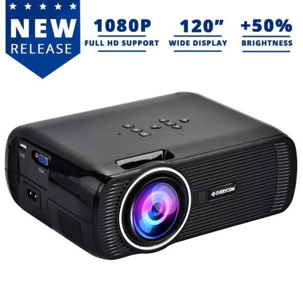 Everycom X7 LED Projector Full HD 1080P Supported, Compatible with Smartphone, TV Stick, USB , HDMI, VGA, AV, Home Theatre [ 2019 Upgrade ]