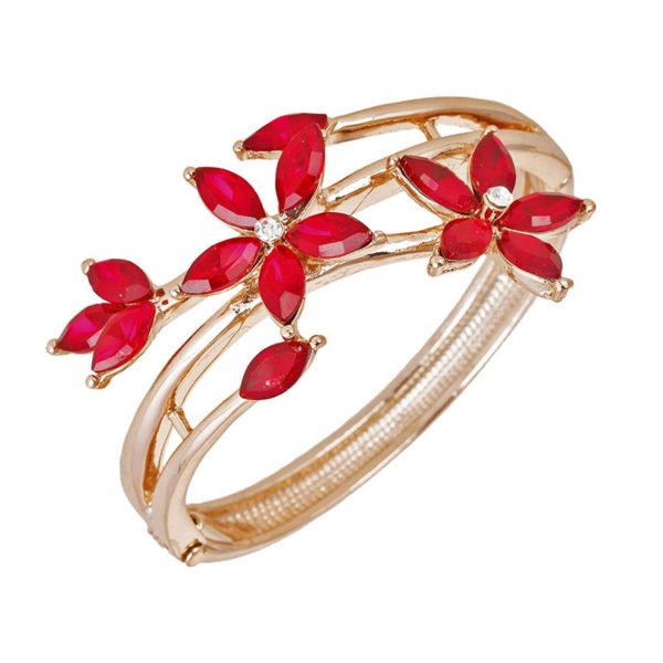 Bling N Beads Red Floral Golden Metal Bracelet for Women