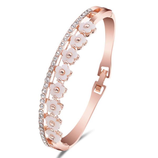 Shining Diva Fashion Crystal Flower Bangle Bracelet for Women and Girls (Rose Gold) (10079b)