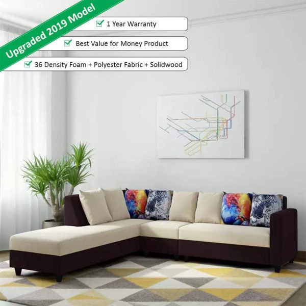 Furny Castilla 6 Seater LHS L Shape Sofa Set Polyester Fabric