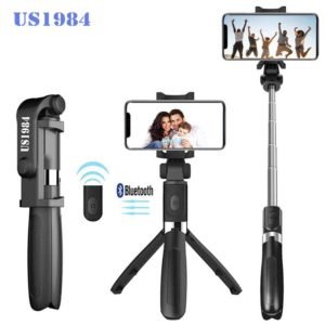 US1984 Sturdy Extendable Selfie Stick Tripod Monopod Stand with Bluetooth Remote Clicker for Smart Phones