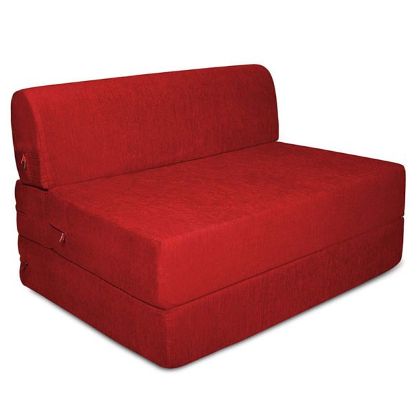 Urban Decor 3X6 Feet One Seater Sofa Cums Bed Mechanism Fold Out Red