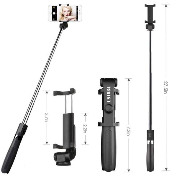 US1984 Sturdy Extendable Selfie Stick Tripod Monopod Stand with Bluetooth Remote Clicker for Smart Phones