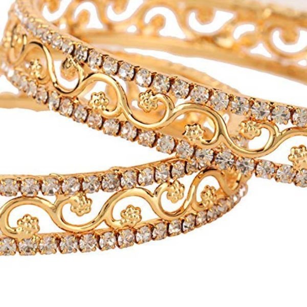 Love Lady Studded Diamond Gold Plated Bangles for Women (Golden) Model No - LOL1111