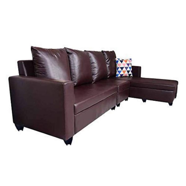 Bharat Lifestyle Deco Leatherette 6 Seater Brown Sofa