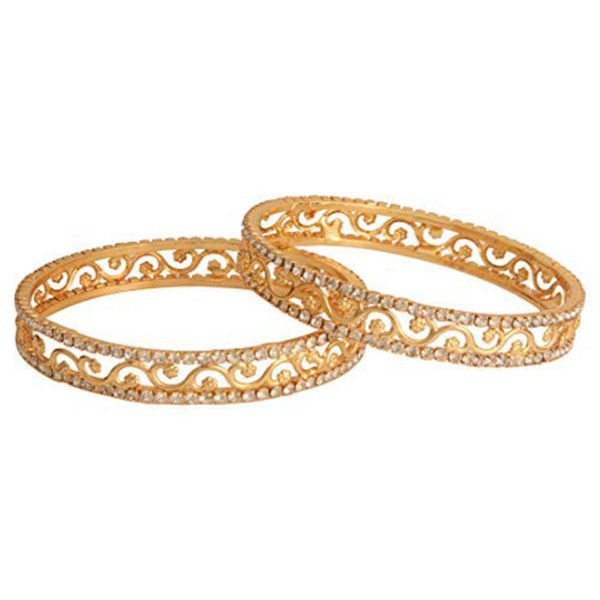 Love Lady Studded Diamond Gold Plated Bangles for Women (Golden) Model No - LOL1111