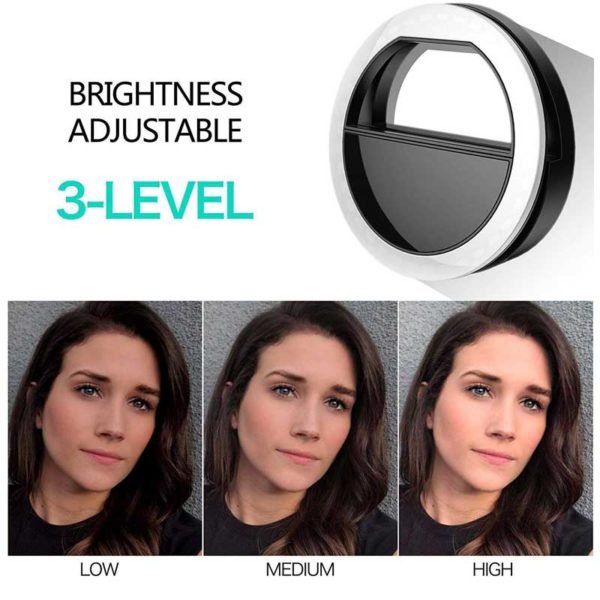 ELV 3 Modes Selfie Beauty Ring Light (Rechargeable) LED Flash White Light for iPhone, Android & iPad Series