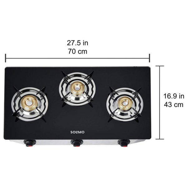 Solimo 3 Burner Gas Stove (Glass Top, ISI Certified)