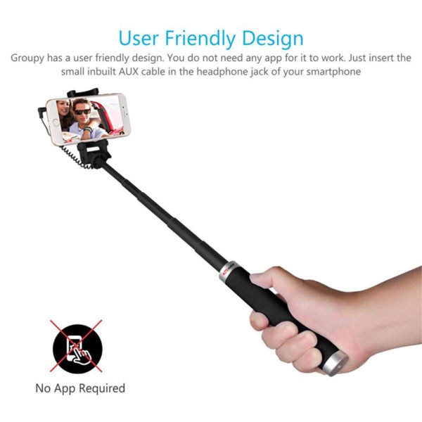 Portronics POR 853 Groupy Portable Wired Selfie Stick (Black)