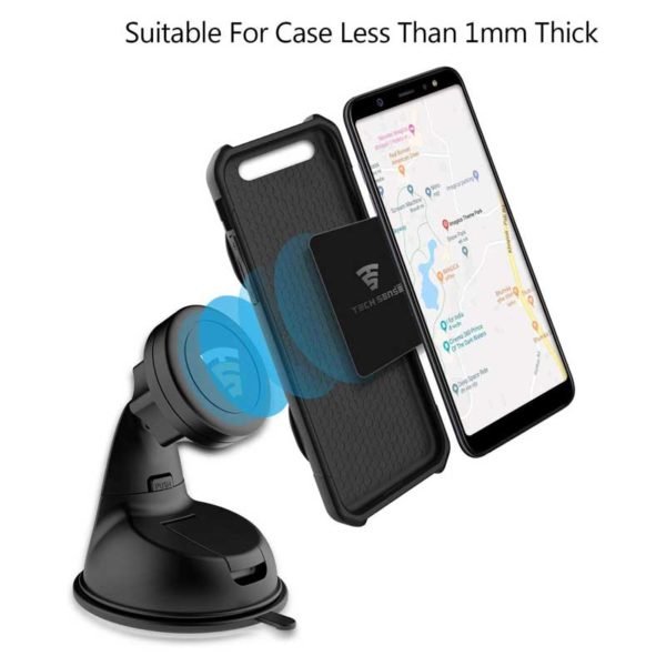 Tech Sense Lab Magback Universal 360 Degree Rotation Magnetic Mobile Holder for Car Dashboard Windscreen or Work Desk for All Smartphones and GPS Accessories with Two Metal Plates